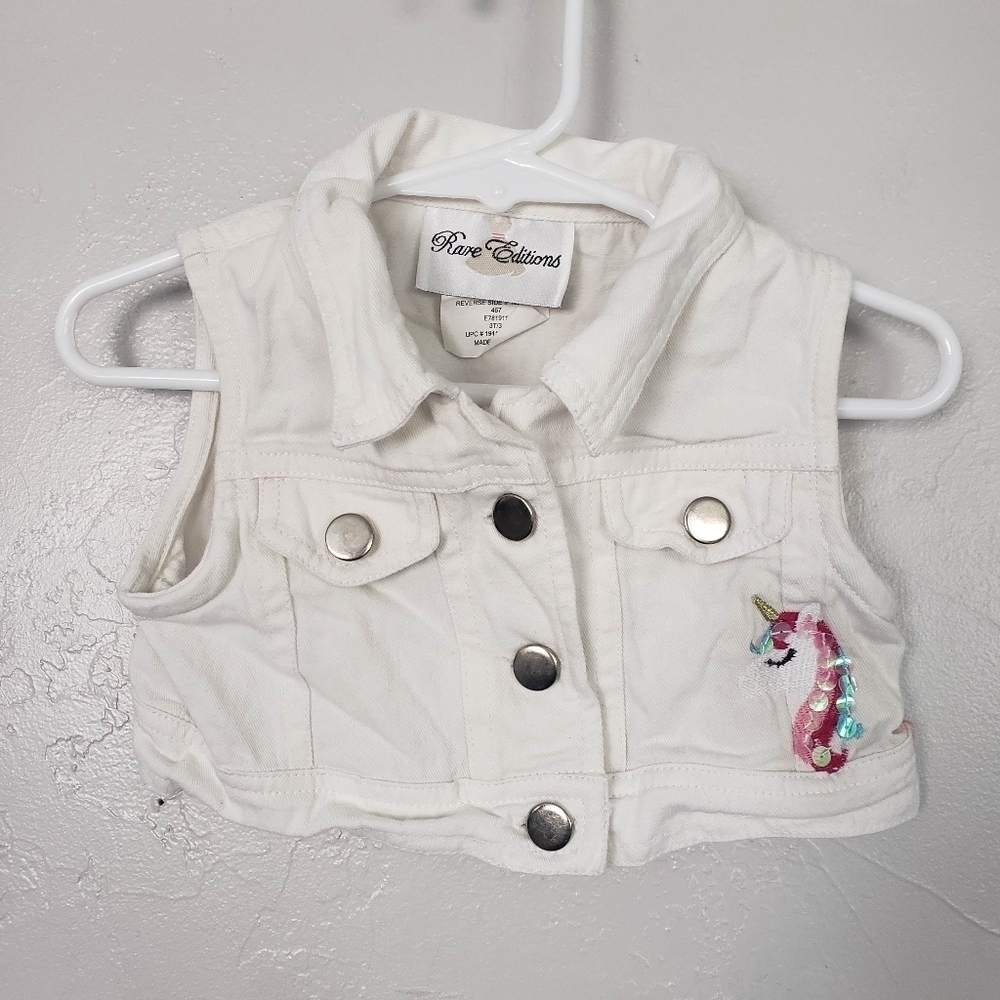 Rare Editions Toddler Girl 3T White Cropped Vest Unicorn Embellishment Sequin